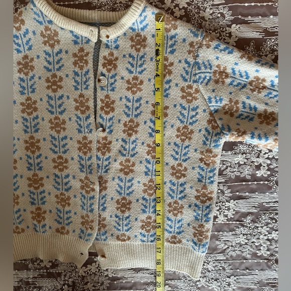 Floral Patterned Cream and Blue Women's Sweater - Picture 5 of 6